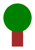 Ein Baum aus einem dicken braunen Stamm und einer grünen Krone