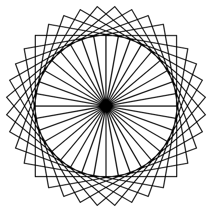 Rosette aus 36 gegeneinander verdrehten Quadraten