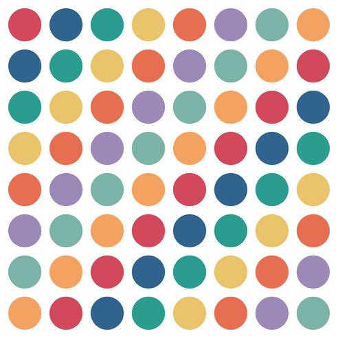 Ein 8x8-Raster aus Punkten in acht Farben, die sich diagonal wiederholen